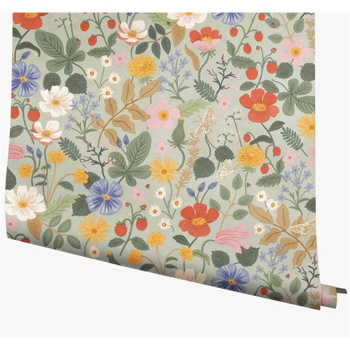 Papel pintado floral romántico verde pastel - Eijffinger Rifle Paper RP7356