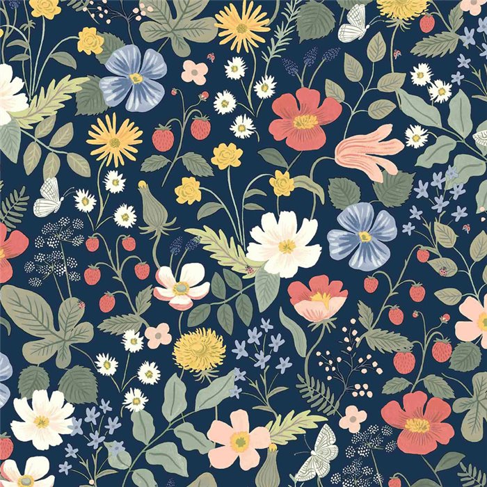 Papel pintado floral romántico azul multicolor - Eijffinger Rifle Paper RP7358