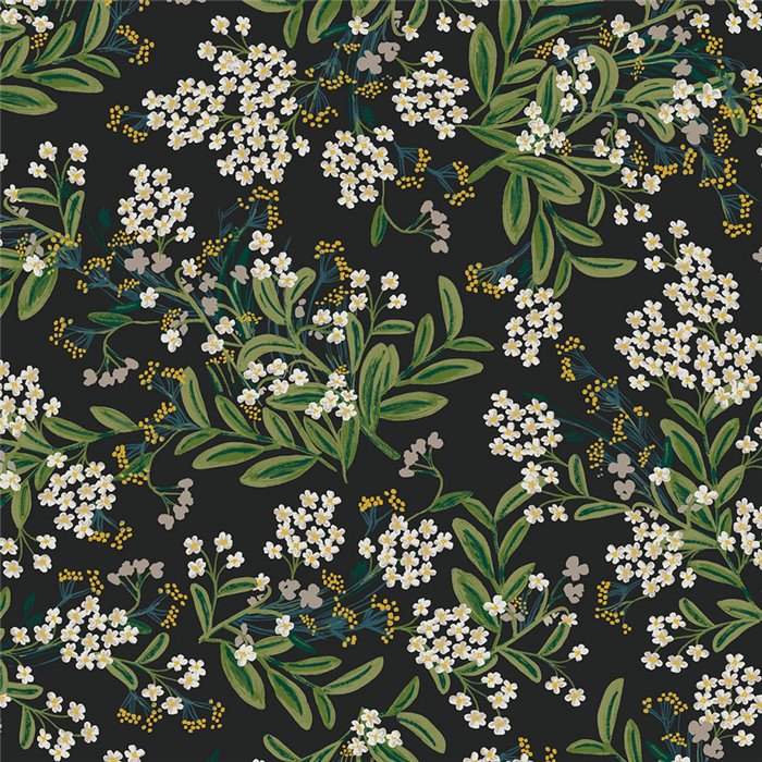 Papel pintado romántico de flores pequeñas negro - Eijffinger Rifle Paper RP7384