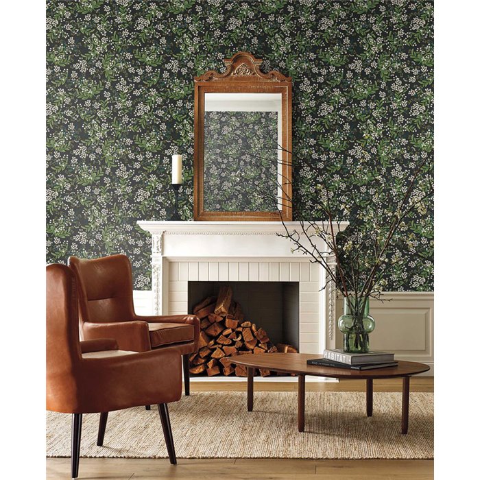Romantic small flower wallpaper black - Eijffinger Rifle Paper RP7384