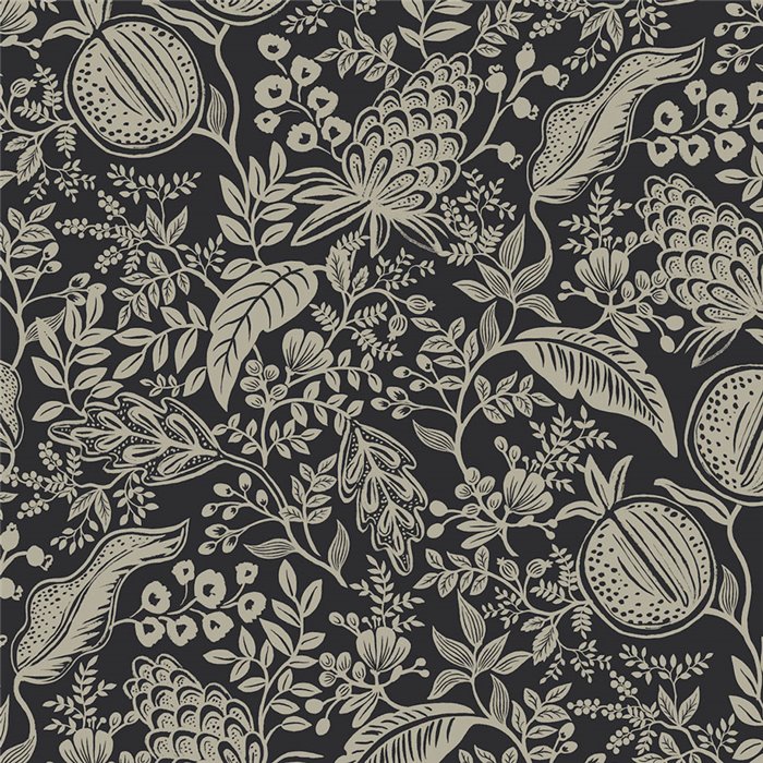 Rustic floral wallpaper with pomegranates black and beige - Eijffinger Rifle Paper RP7389