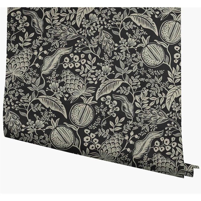 Papier peint floral rustique avec grenades noir et beige - Eijffinger Rifle Paper RP7389