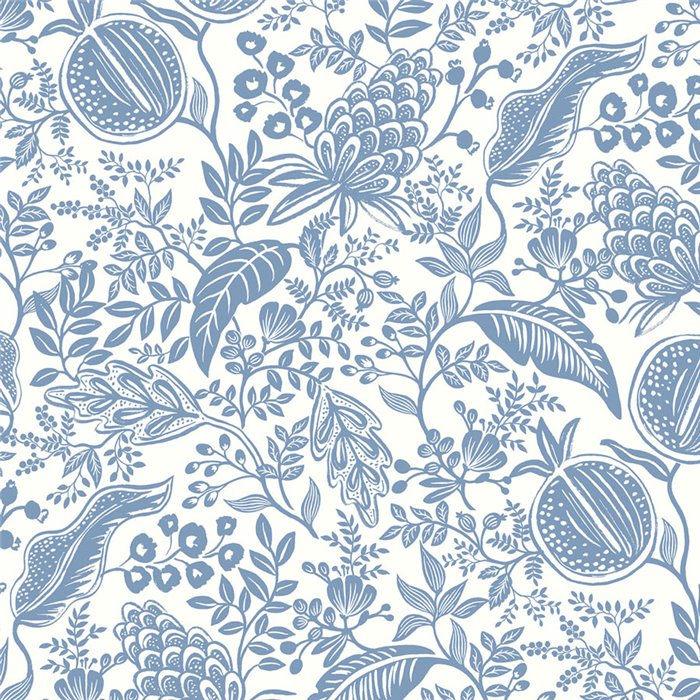 Papel pintado vintage floral de granadas tropicales azul - Eijffinger Rifle Paper RP7390