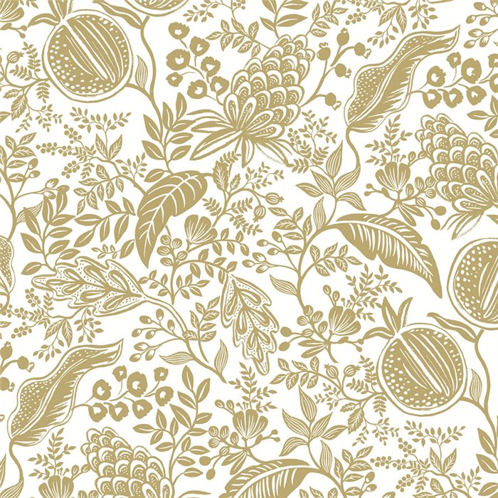 Rustikale Vintage-Tapete mit Blumen und Granatäpfeln gold - Eijffinger Rifle Paper RP7391