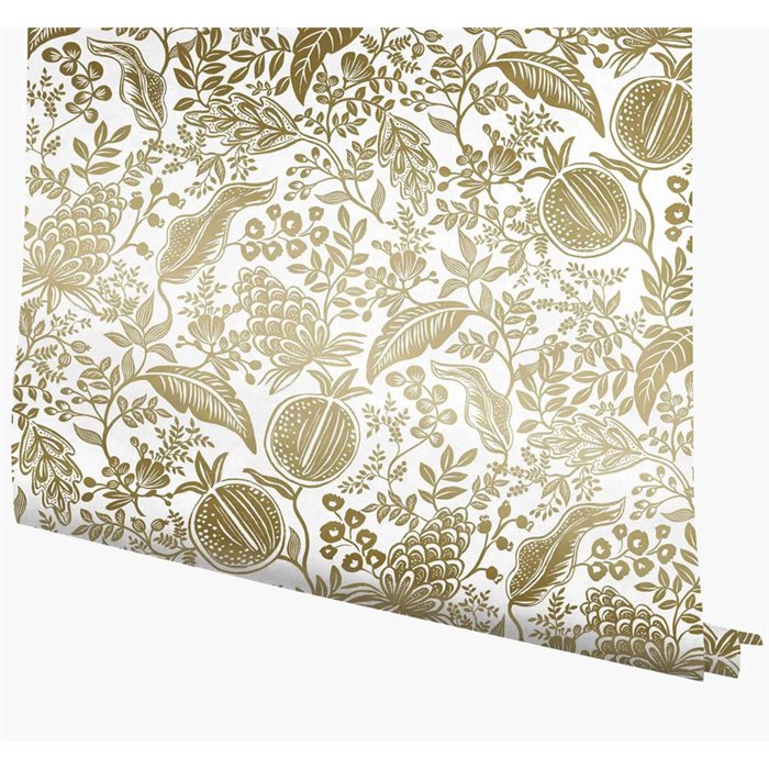 Rustikale Vintage-Tapete mit Blumen und Granatäpfeln gold - Eijffinger Rifle Paper RP7391