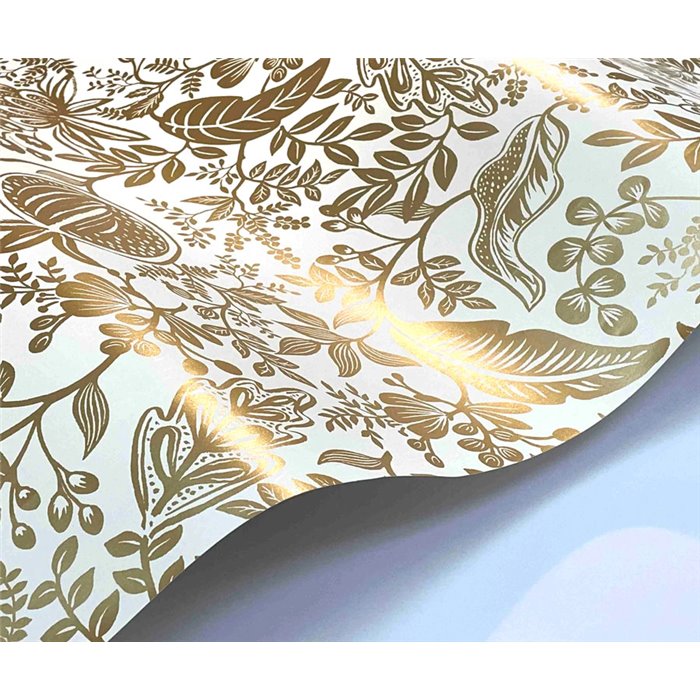 Papel pintado rústico vintage de flores y granadas dorado - Eijffinger Rifle Paper RP7391