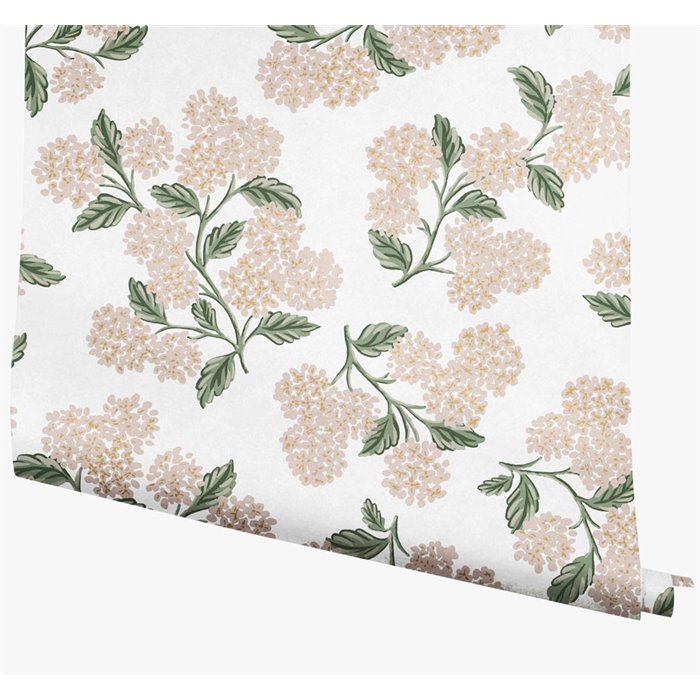 Papier peint romantique à fleurs d’hortensias blanc - Eijffinger Rifle Paper RP7393