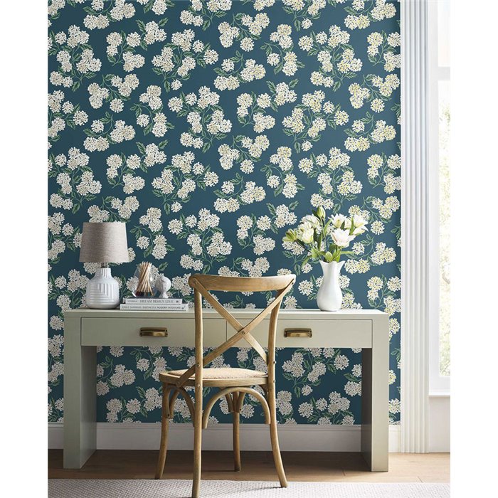 Papel pintado romántico de flores grandes de hortensias verde - Eijffinger Rifle Paper RP7395