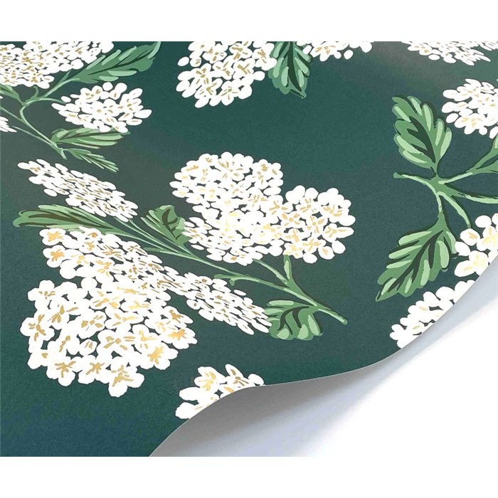 Papel pintado romántico de flores grandes de hortensias verde - Eijffinger Rifle Paper RP7395