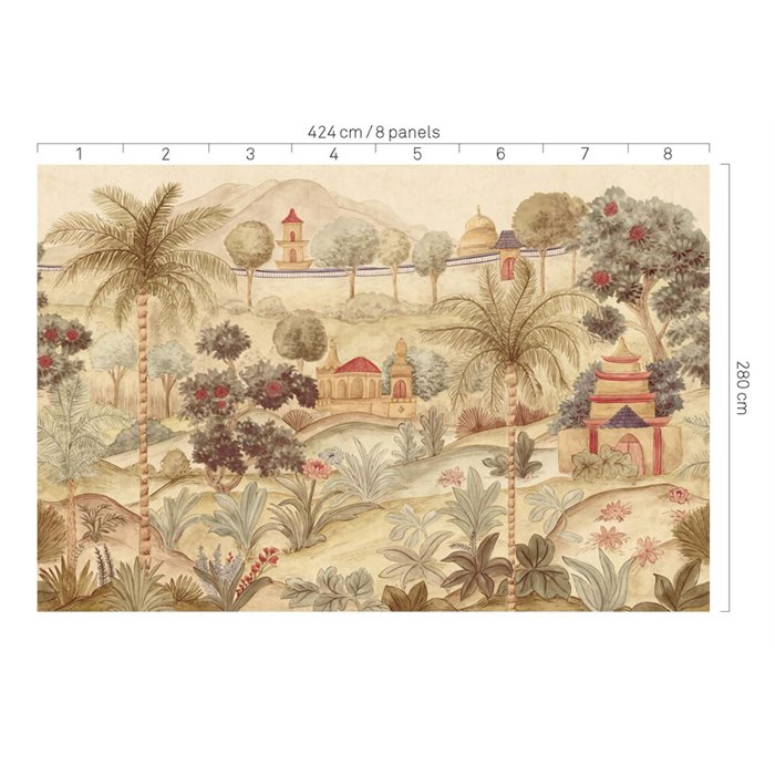 Oriental landscape wall mural with palace garden - Eijffinger Amber 350681