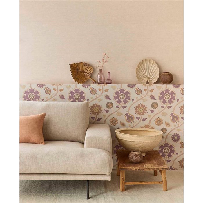 Indian floral wallpaper in beige and lilac - Eijffinger Amber 350611