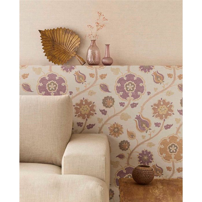 Papel pintado floral indio en beige y lila - Eijffinger Amber 350611