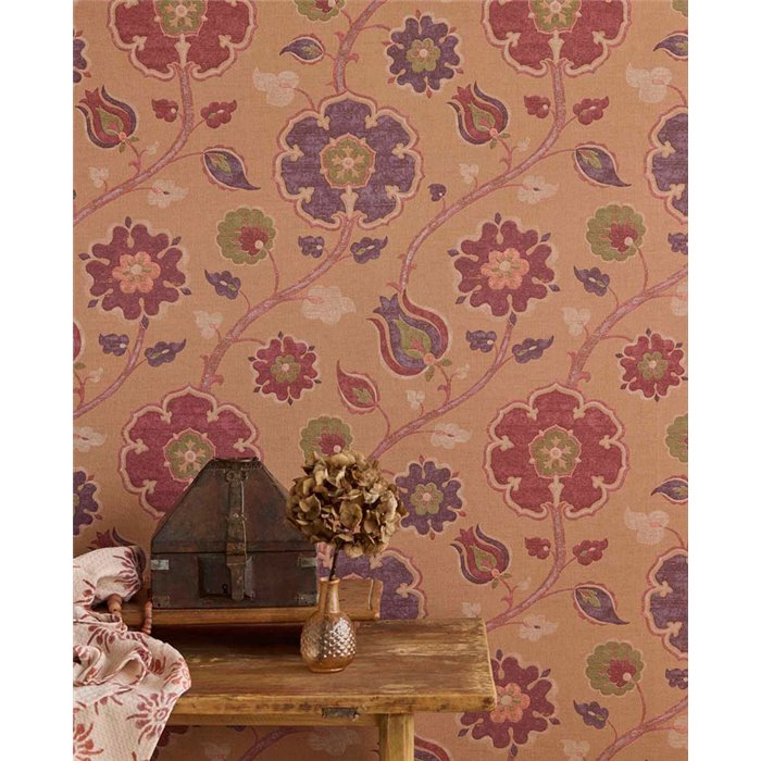 Papier peint à grandes fleurs style indien terracotta - Eijffinger Amber 350612