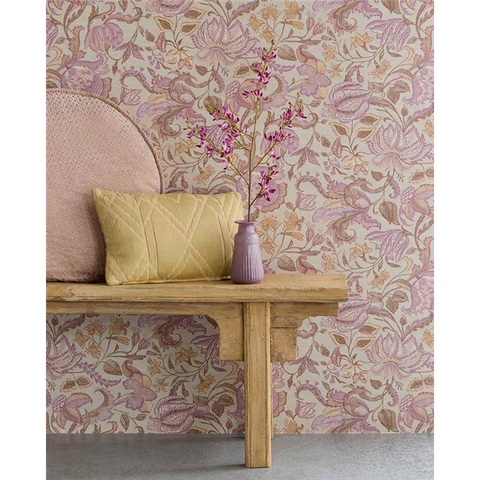 Klassische Vintage-Tapete mit lilafarbenen Blumen - Eijffinger Amber 350644