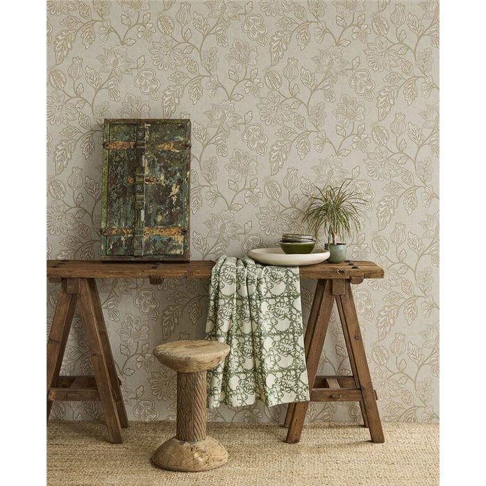 Elegant large floral wallpaper in neutral green - Eijffinger Amber 350663