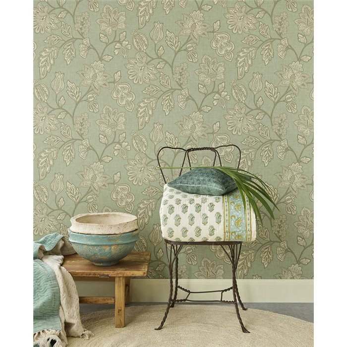 Papel pintado vintage elegante de flores grandes verde - Eijffinger Amber 350665