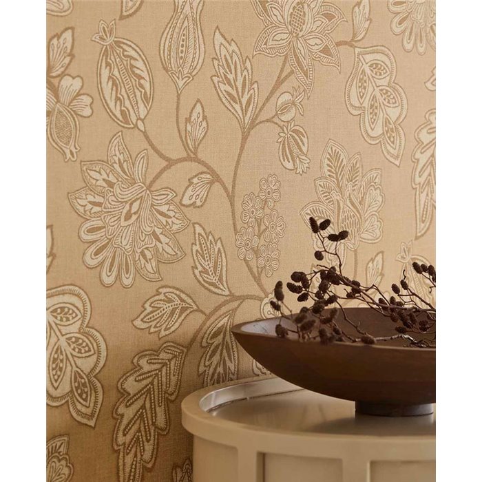 Papier peint vintage à guirlande de grandes fleurs turquoise - Eijffinger Amber 350664