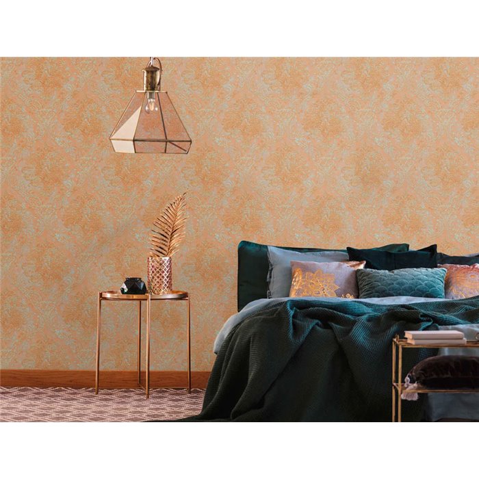 Tapete Medaillons im orangefarbenen und oxidierten Damaststil - As Creation Metropolitan Stories 3 391121