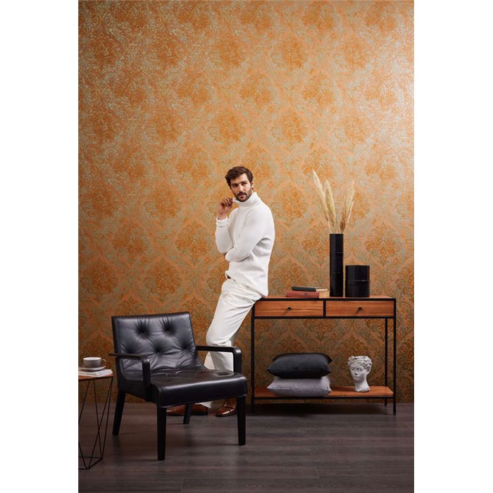 Tapete Medaillons im orangefarbenen und oxidierten Damaststil - As Creation Metropolitan Stories 3 391121