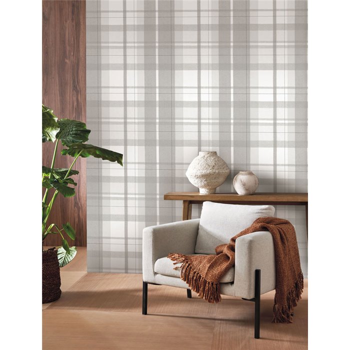 Papel pintado cuadros tartán estilo inglés gris - Casadeco Tailor Made 202059418