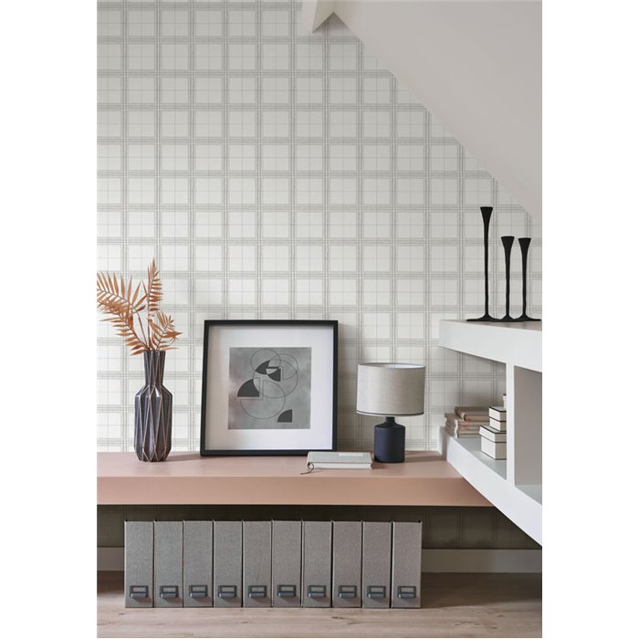 Tartan or Scottish check wallpaper neutral tones - Casadeco Tailor Made 202089140