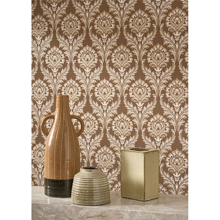 Damask ornamental wallpaper brown classic - Casadeco Elixir 201982741
