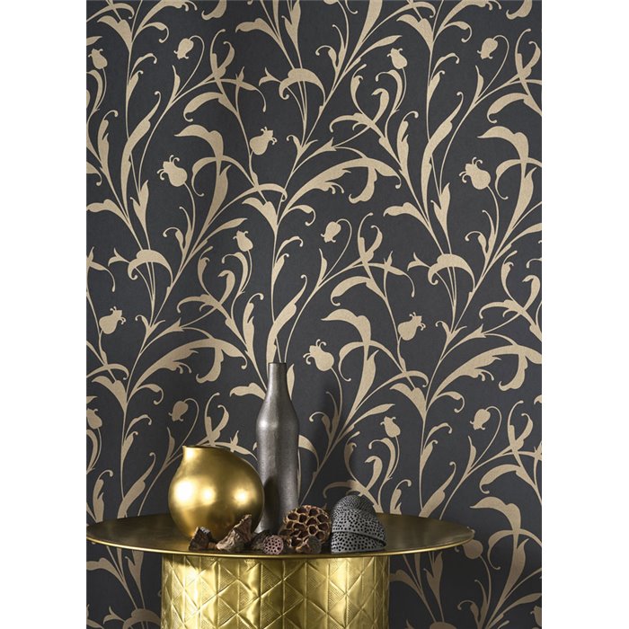 Papier peint volutes florales arabesque noir - Casadeco Elixir 202009277