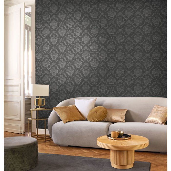 Damask wallpaper black classic - Casadeco Elixir 202019907