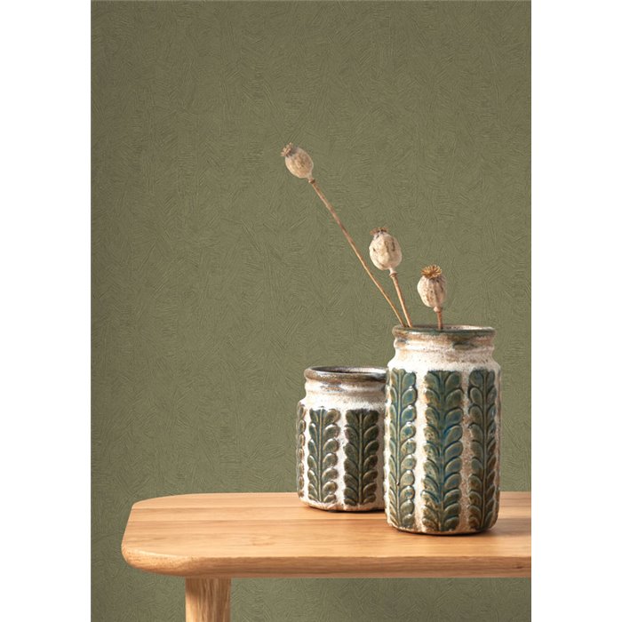 Papel pintado moderno con textura verde caqui - Casadeco Rituel 201977777