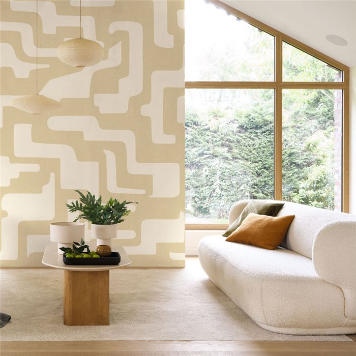 Geometric beige wall mural with Mayan inspiration - Casadeco Rituel 202151203