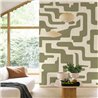 Geometric khaki green wall mural with Mayan inspiration - Casadeco Rituel 202157103