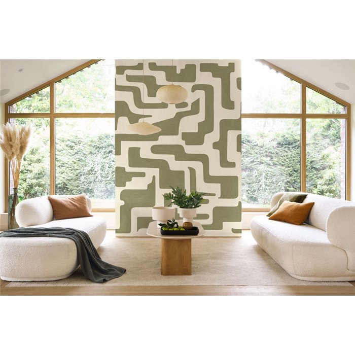 Mural de pared geométrico verde kaki inspiración maya - Casadeco Rituel 202157103