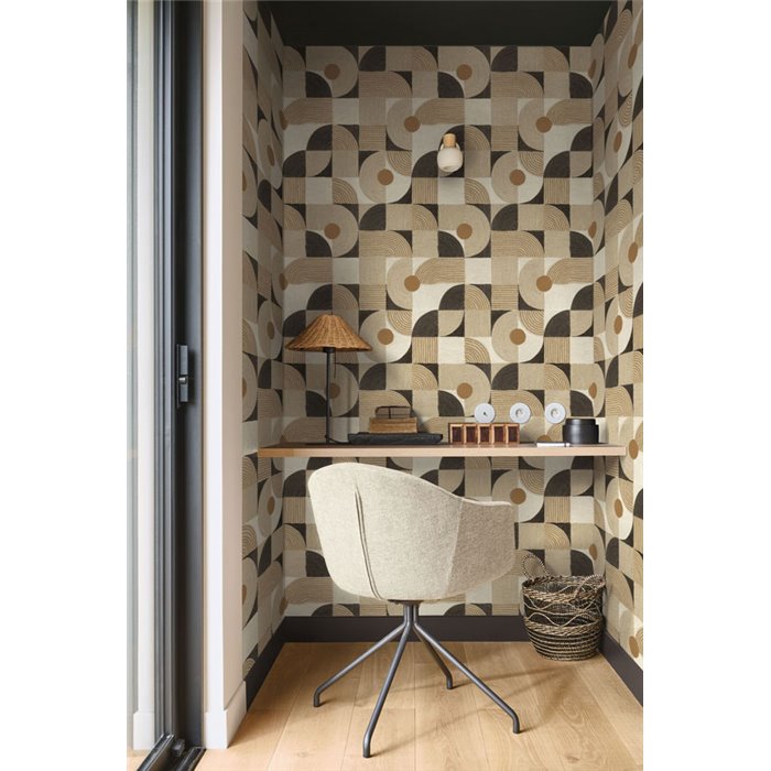 Tapete geometrische Kreise Beige und Schwarz - Casadeco Rituel 201929341