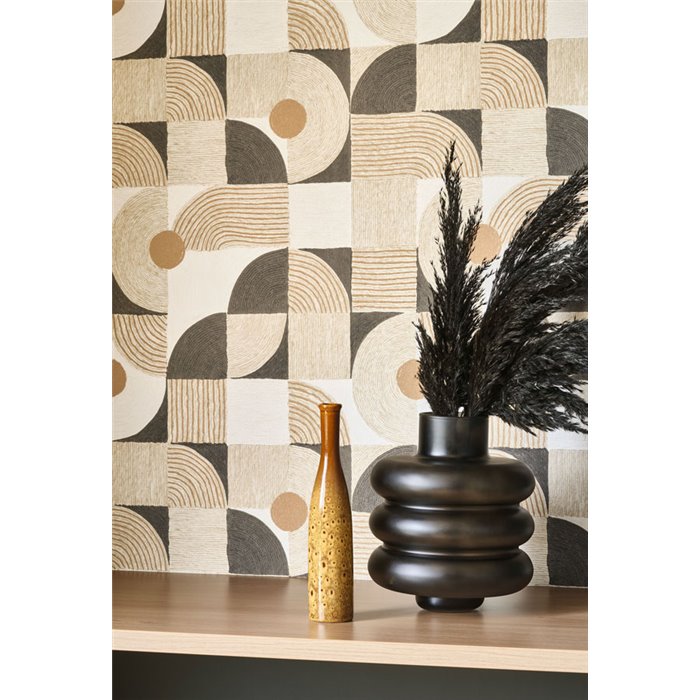 Wallpaper geometric circles beige and black - Casadeco Rituel 201929341