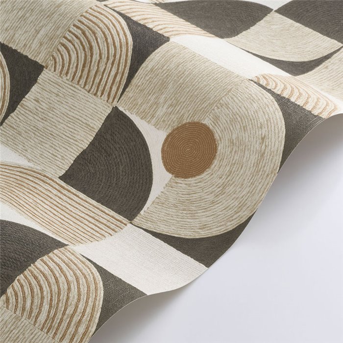 Wallpaper geometric circles beige and black - Casadeco Rituel 201929341