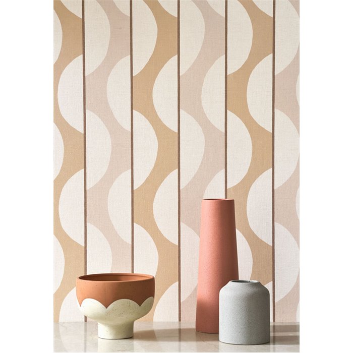 Papier peint rayures courbes rose nude scandinave - Casadeco Rituel 201944180