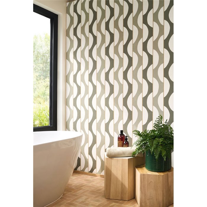 Wallpaper modern curved stripes green tones - Casadeco Rituel 201947344