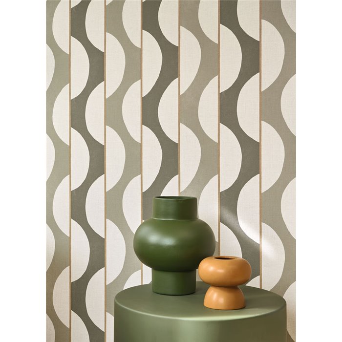 Papier peint moderne rayures courbes tons verts - Casadeco Rituel 201947344