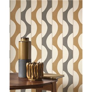 Papier peint moderne rayures courbes tons verts - Casadeco Rituel 201947344 2