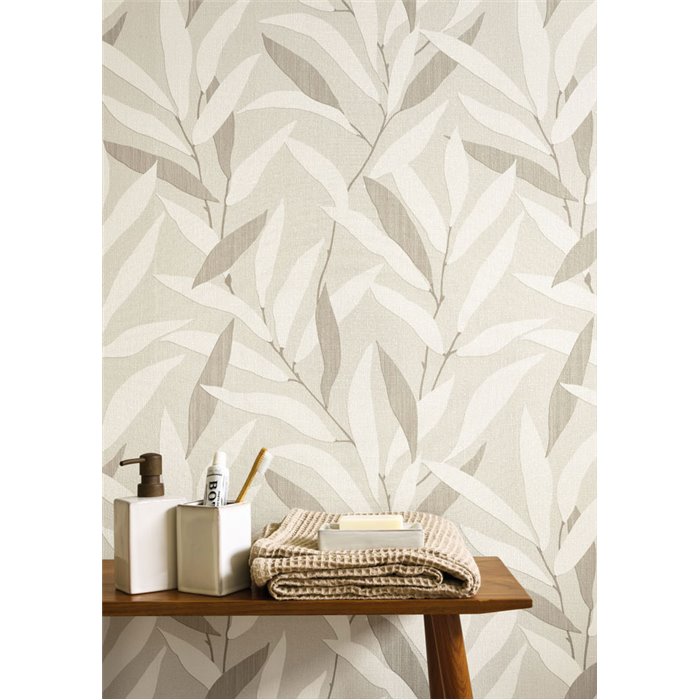 Wallpaper japandi Japanese leaves white - Casadeco Rituel 201950710