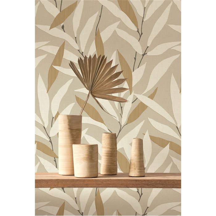 Papier peint japandi feuilles de bambou beige - Casadeco Rituel 201951357