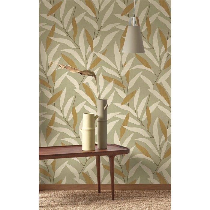 Papier peint feuilles de bambou vert style japonais - Casadeco Rituel 201957400