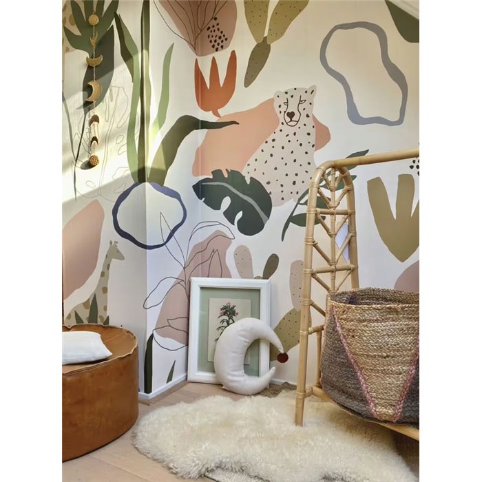 Wall mural kids safari giraffes and panthers - Roomblush RB246