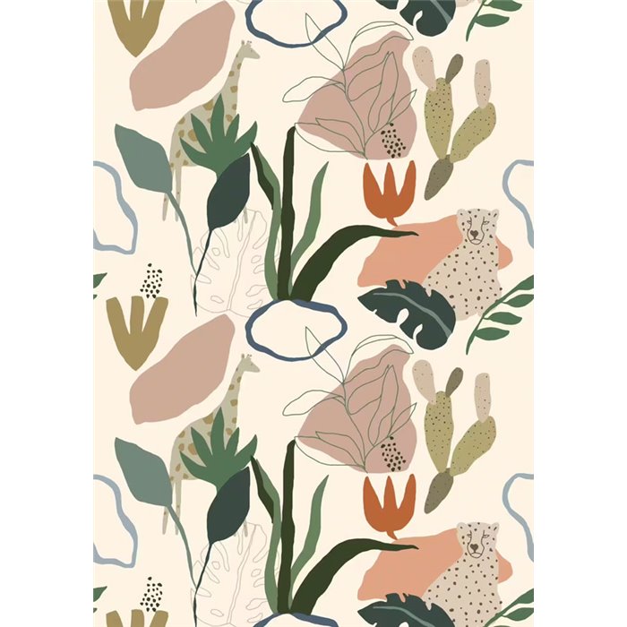 Papier peint panoramique enfant safari girafes panthères - Roomblush RB246