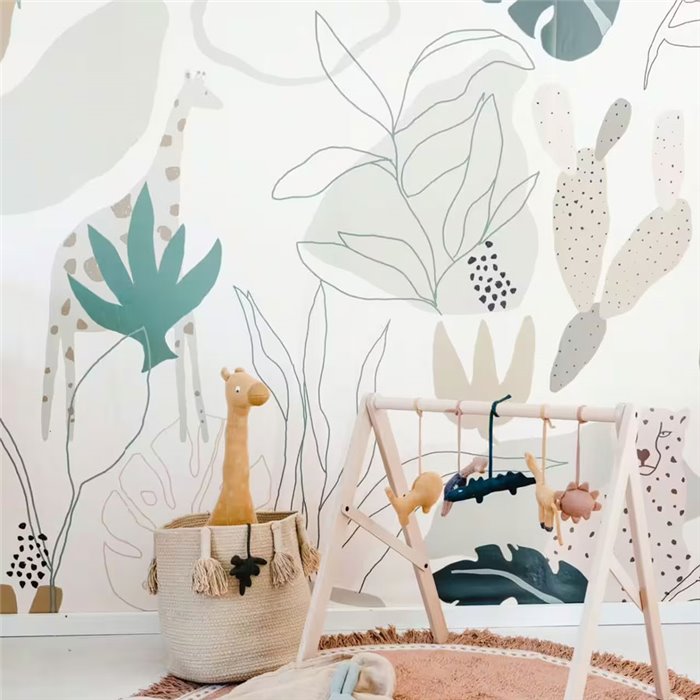 Papier peint panoramique enfant animaux de la jungle tropicale - Roomblush RB247