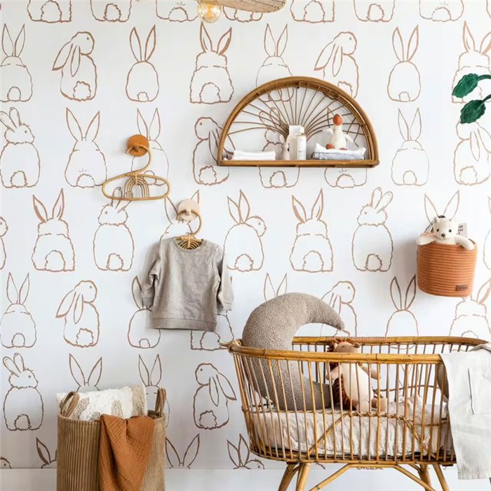 Papier peint panoramique enfant lapins beige - Roomblush RB305