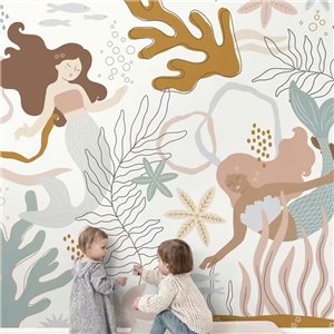 Kids wallpaper with drawn branches in aqua green - Caselio Les Minis Mondes 105757126