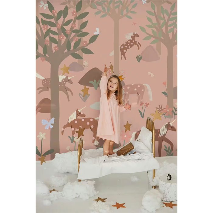 Wall mural kids unicorns pink forest - Roomblush RB351
