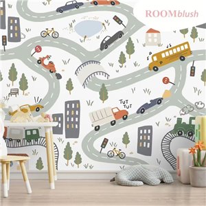 Kids wallpaper with dinosaurs in blue - Caselio Les Minis Mondes 105706060
