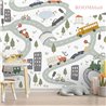 Mural pared infantil coches carreteras ciudad - Roomblush RB384